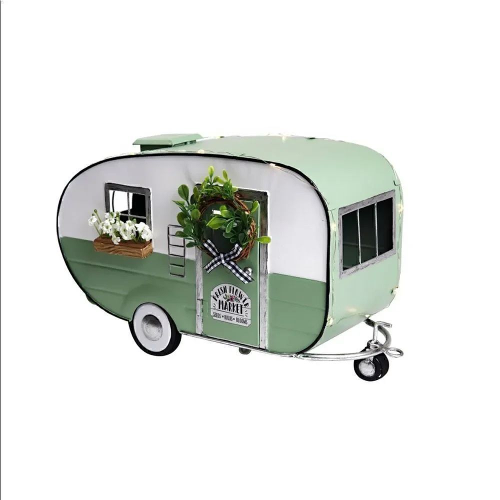 Vintage Pre-Lit Green & White Spring Camper NWT